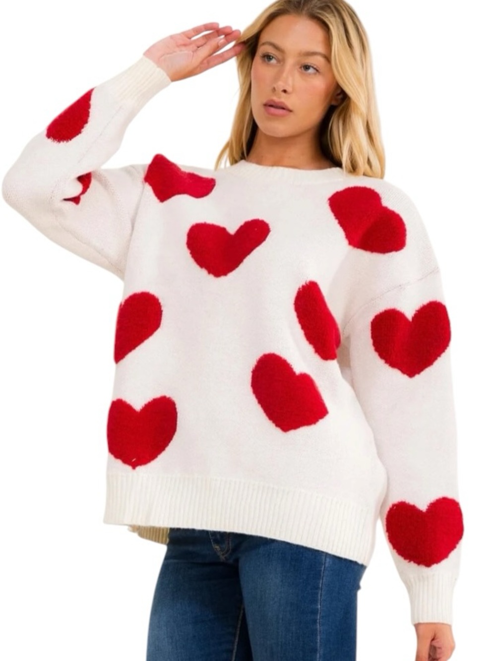 123:  WHITE BIRCH NEW HEARTS SWEATER CREAM OFF WHITE (OC)